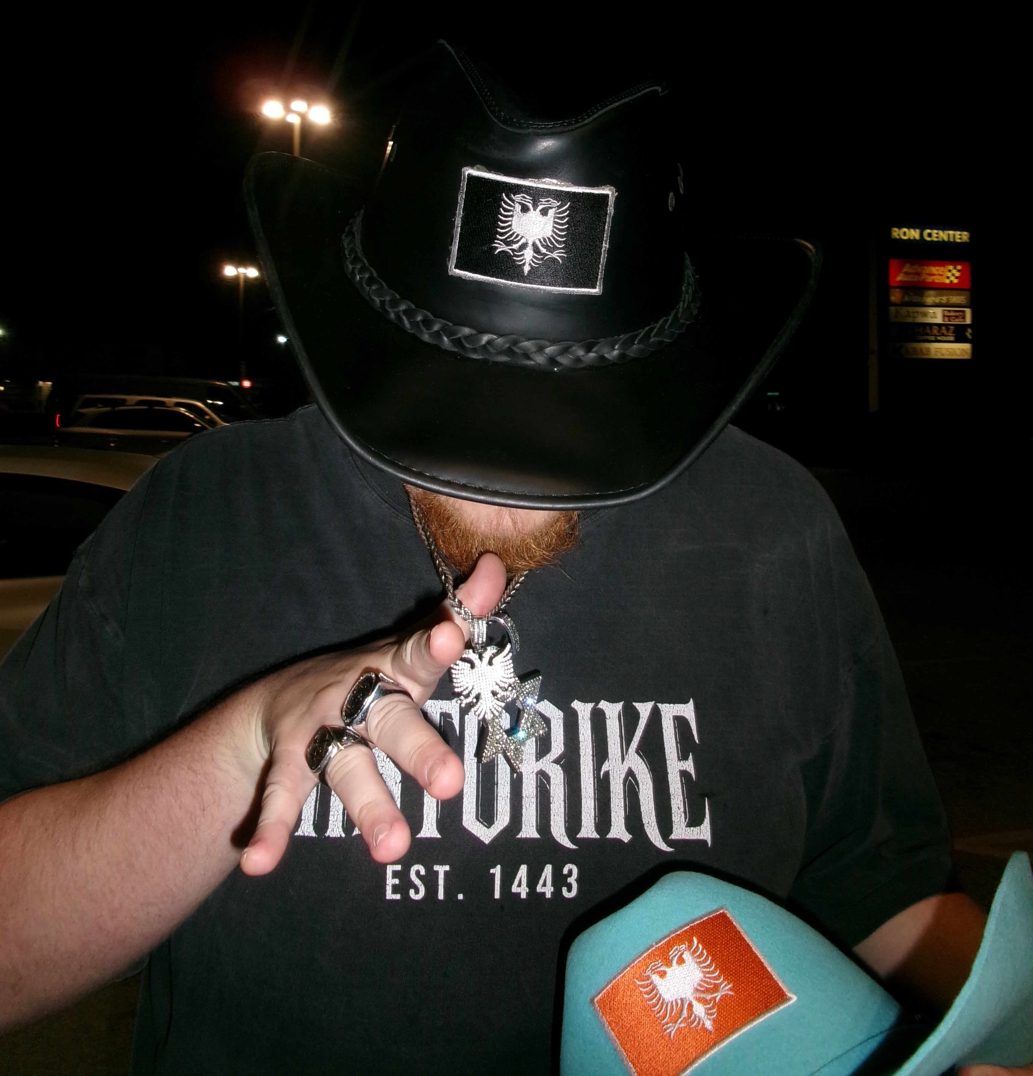 “Black Demolay” Leather x Diamond Cross Albanian Cowboy Hat