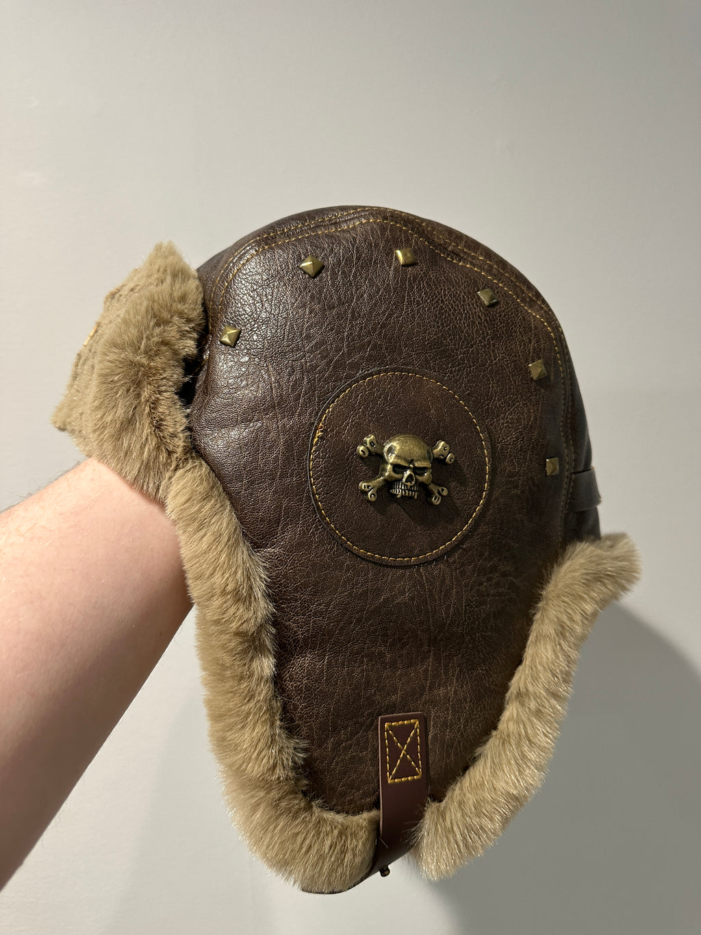 UÇK Skulled Leather Aviator Ushanka