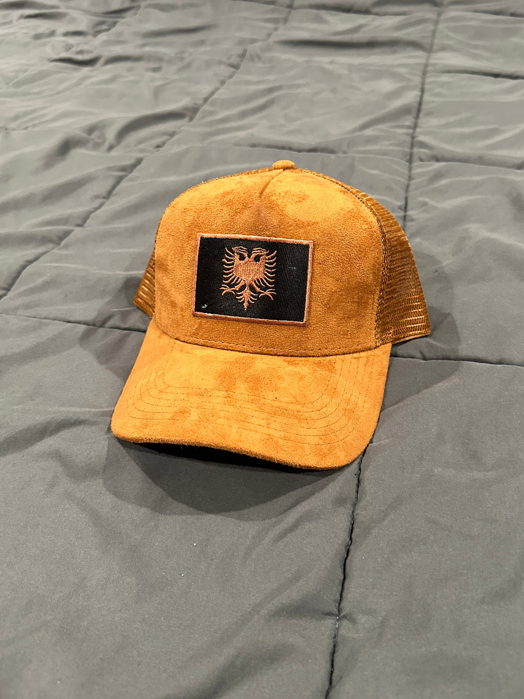 “Teddy Bear” Albanian Embroidered Kafè Royal Suede Snapback Hat