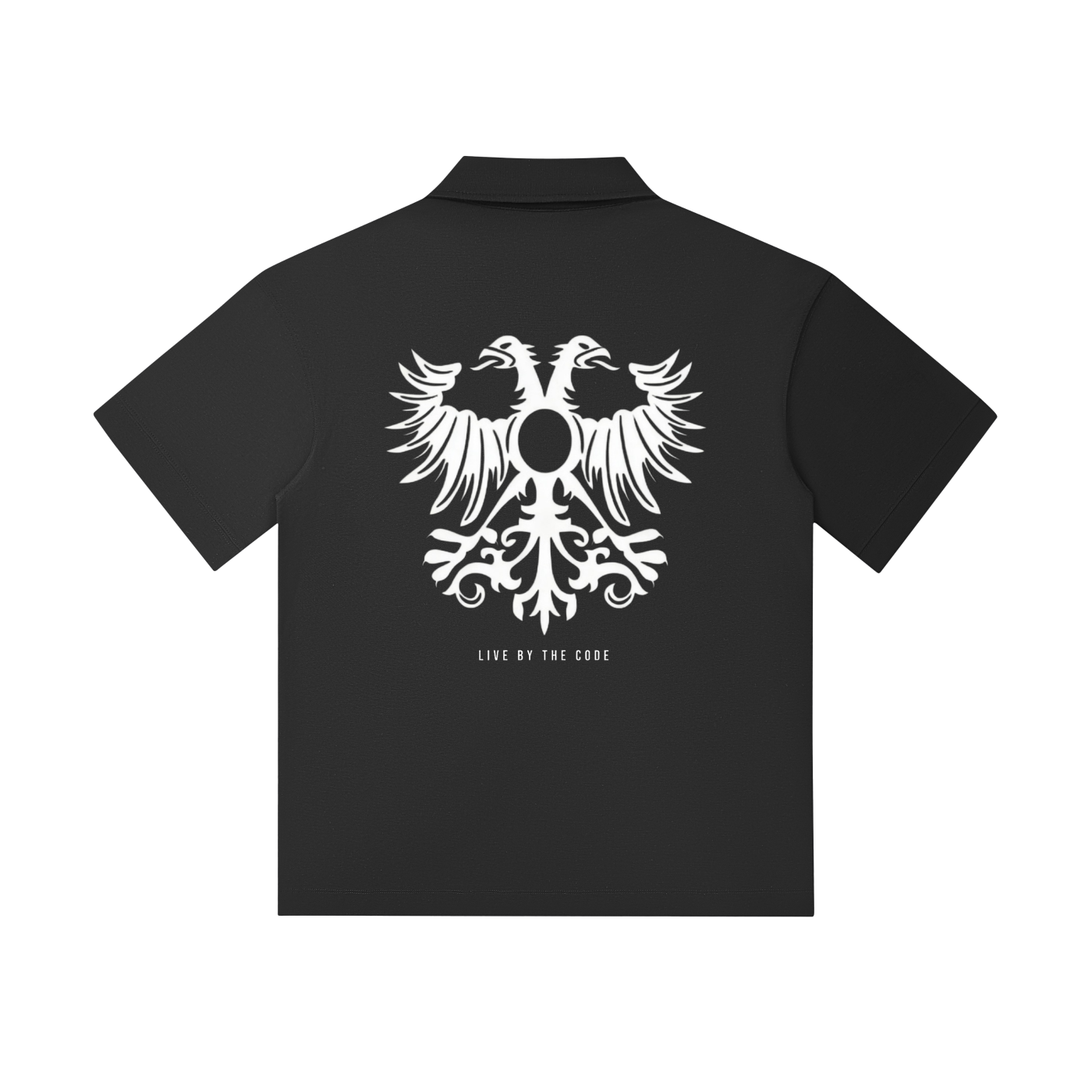 “Historike” Eagle Drop Shoulder Short-Sleeve Polo (Black)