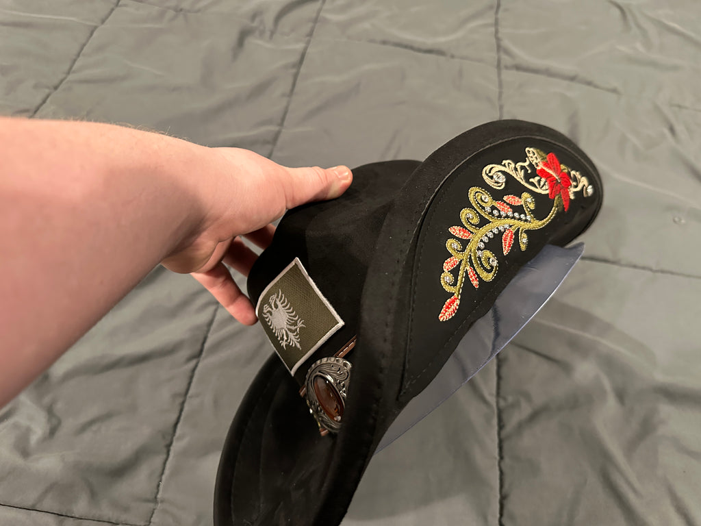 “Lulije” Rose X Gem Albanian Embroidery Royal Wool Cowboy Hat (Black)