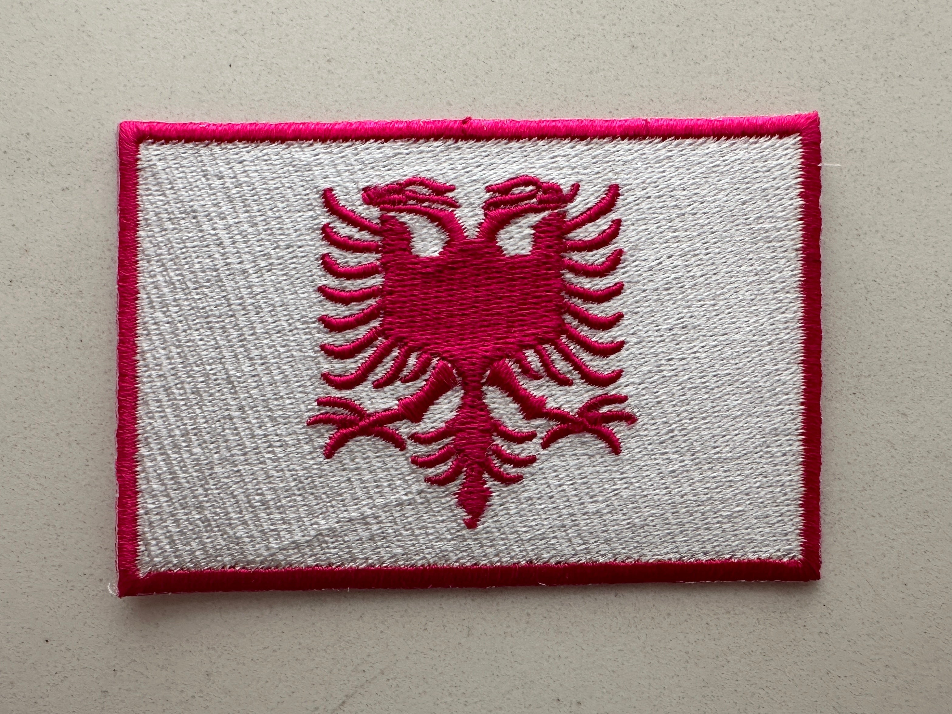 “Iconic” White and Hot Pink Albanian Flag Patch