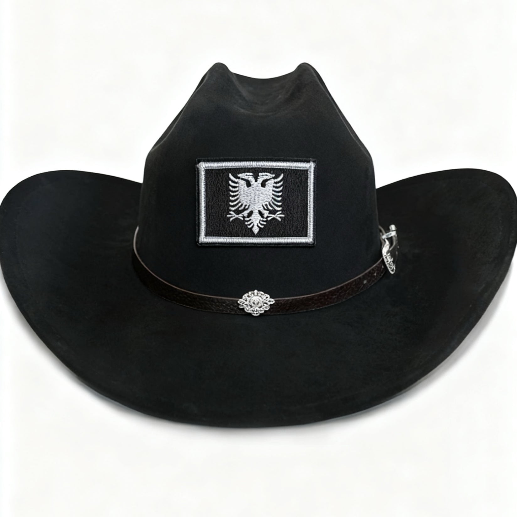 “Blackout” Albanian Embroidered Western Wear Leather-Strapped Hat (Shapeable) *2 LEFT*