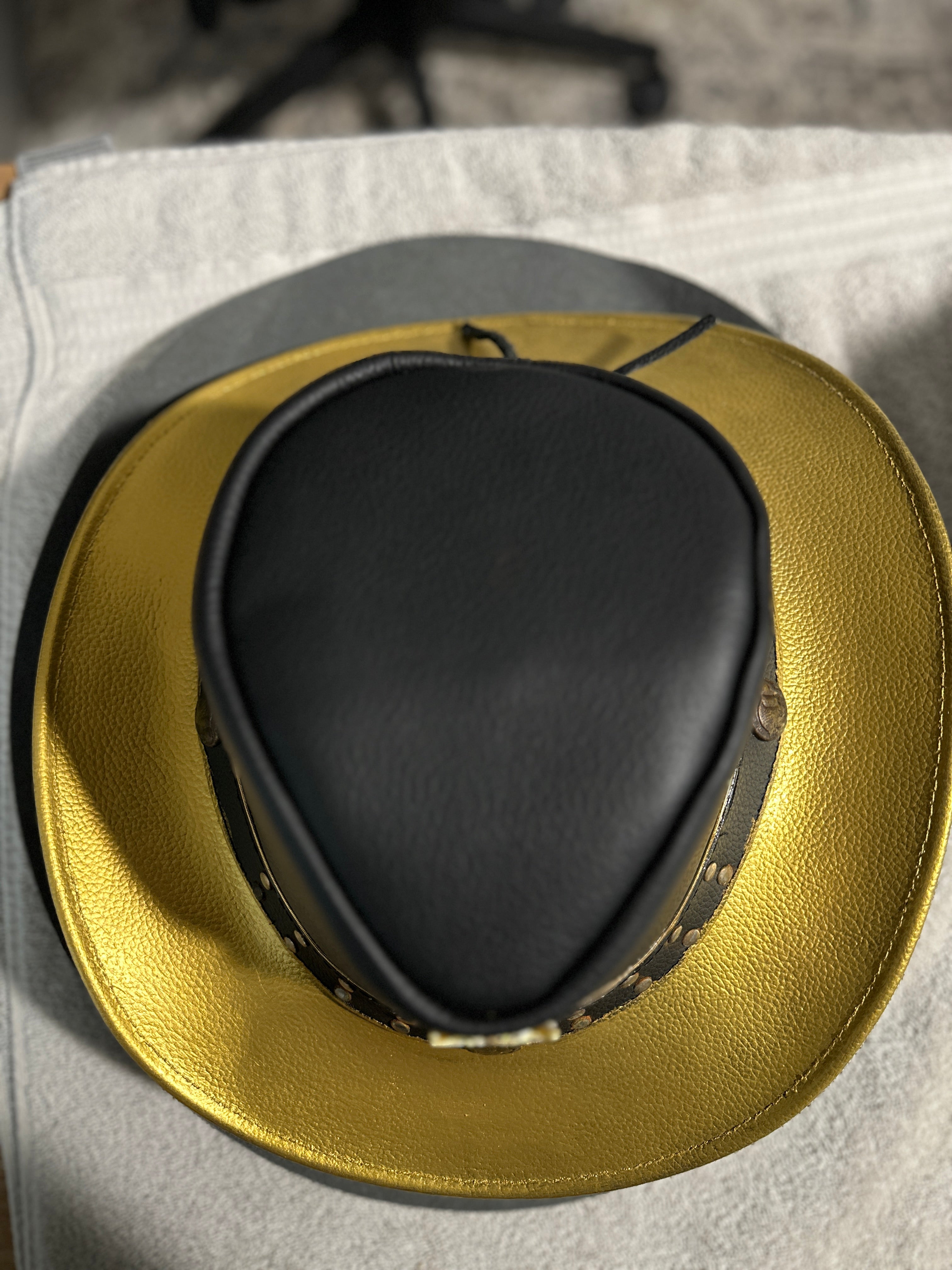 “Aplomb” Gold X Black Albanian Leather Fedora