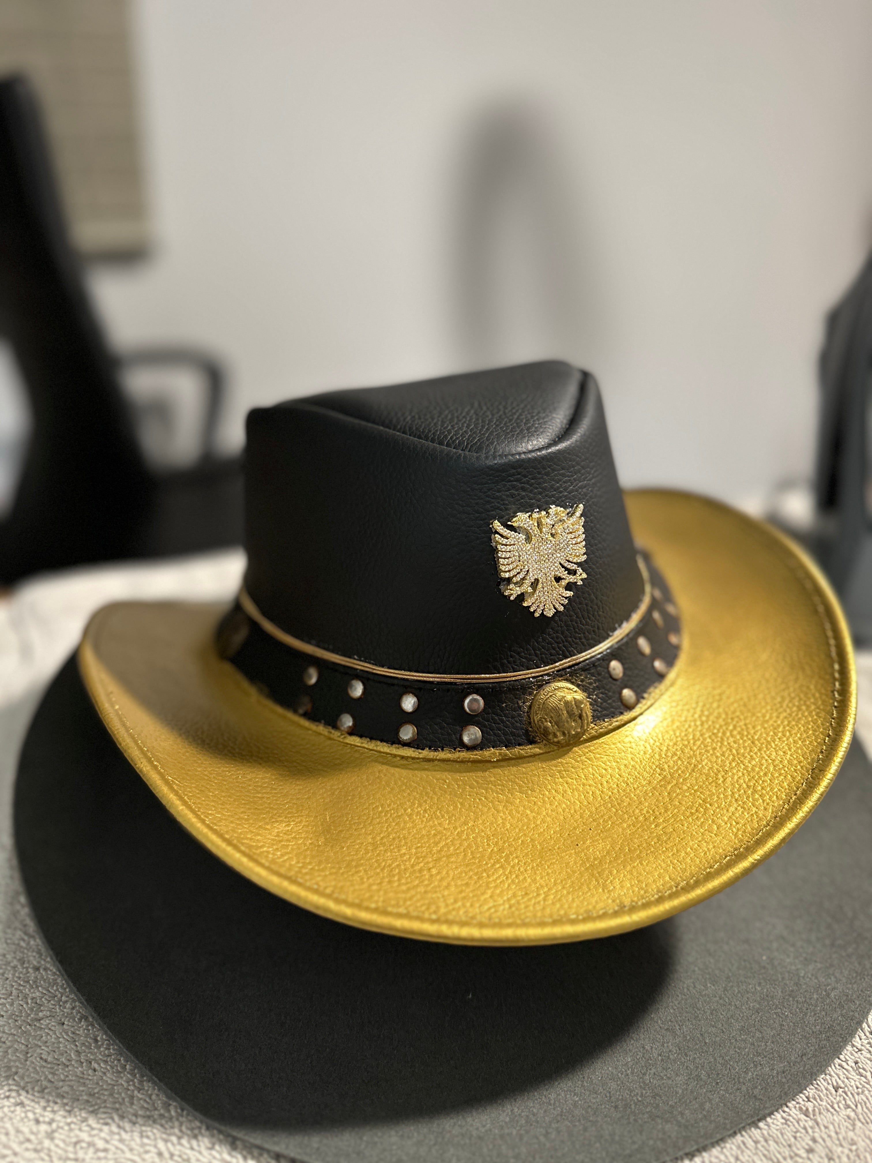 “Aplomb” Gold X Black Albanian Leather Fedora