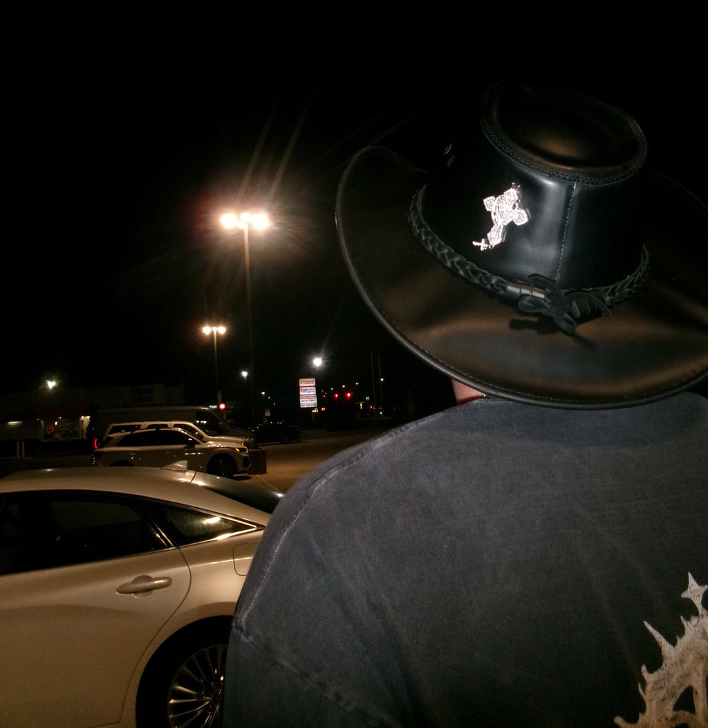 “Black Demolay” Leather x Diamond Cross Albanian Cowboy Hat