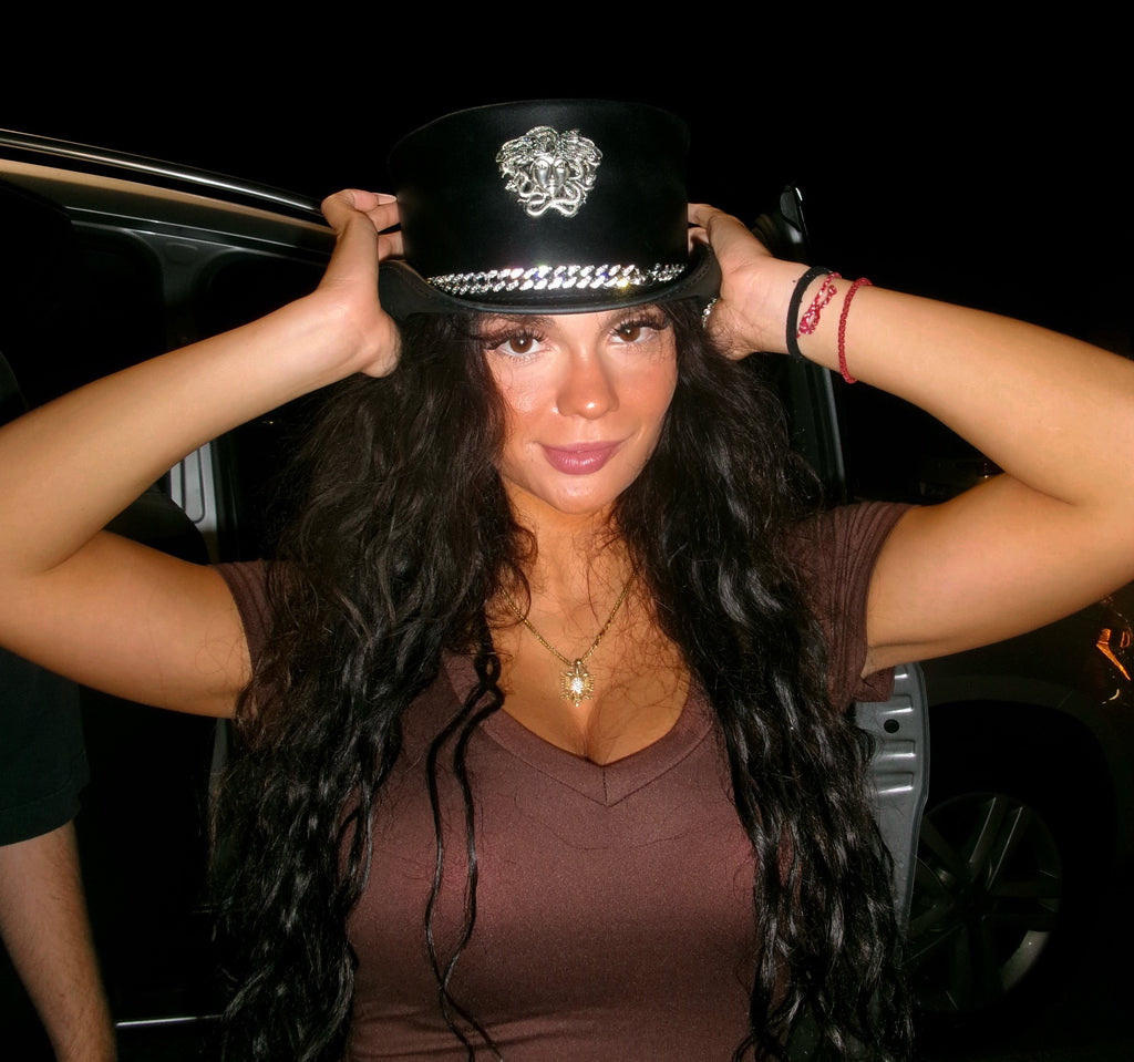 “Queen Teuta” Albanian Premium Leather Diamon Biker Hat (1 of 1)