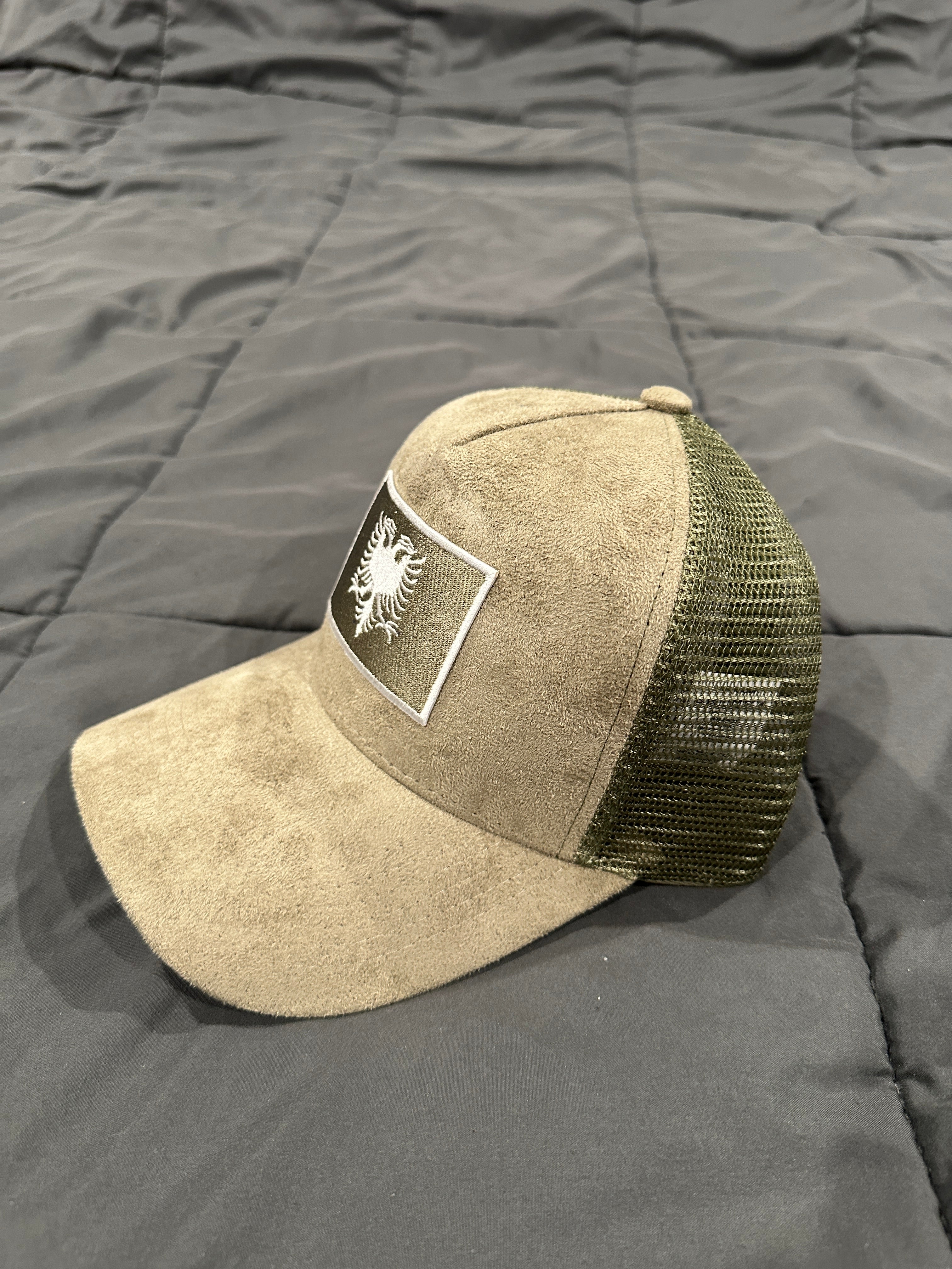 “Sage” Albanian Royal Suede Trucker Hat