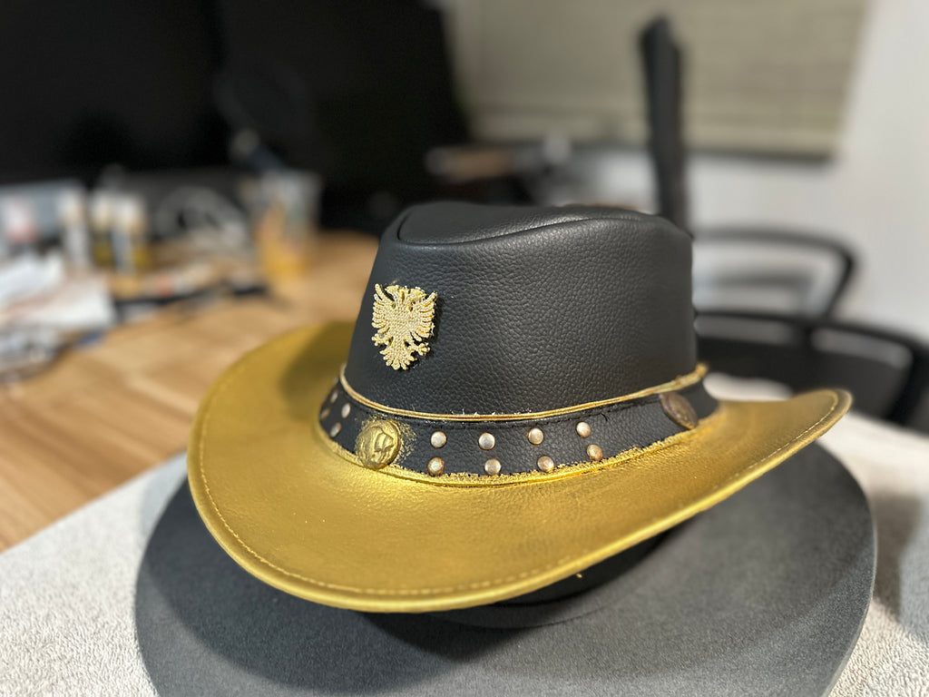 “Aplomb” Gold X Black Albanian Leather Fedora