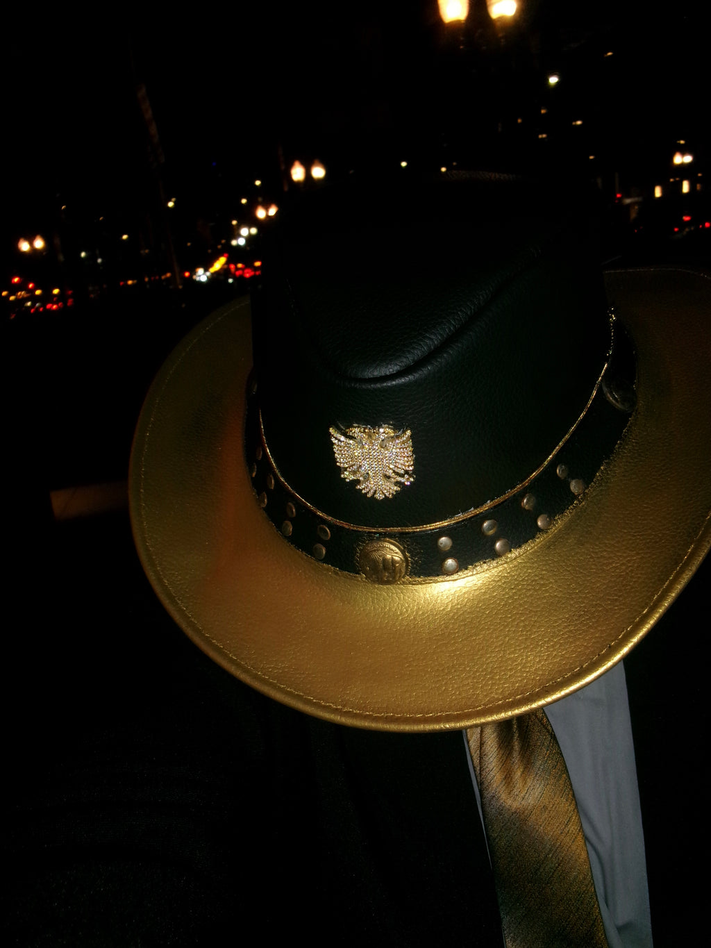 “Aplomb” Gold X Black Albanian Leather Fedora