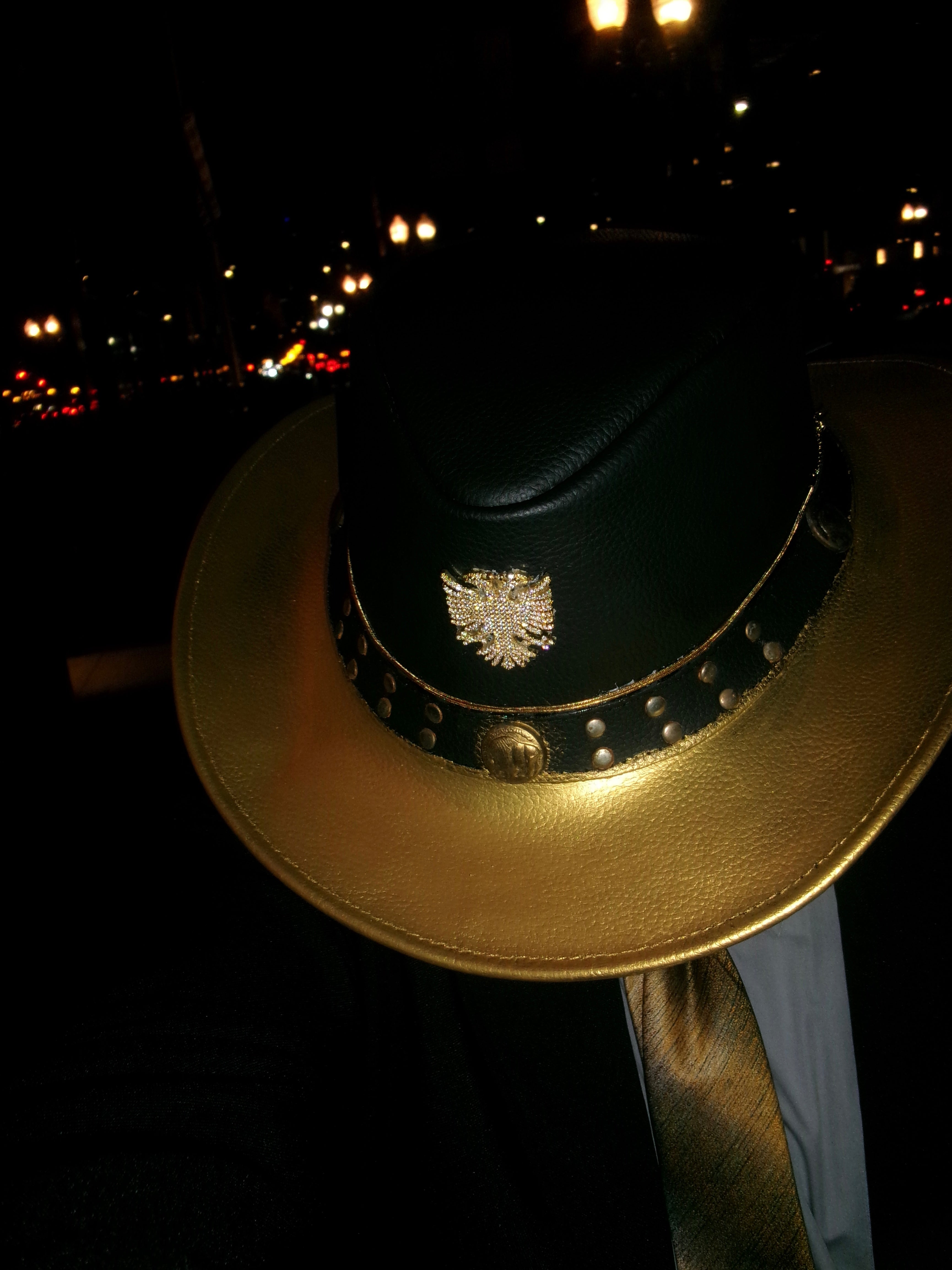 “Aplomb” Gold X Black Albanian Leather Fedora