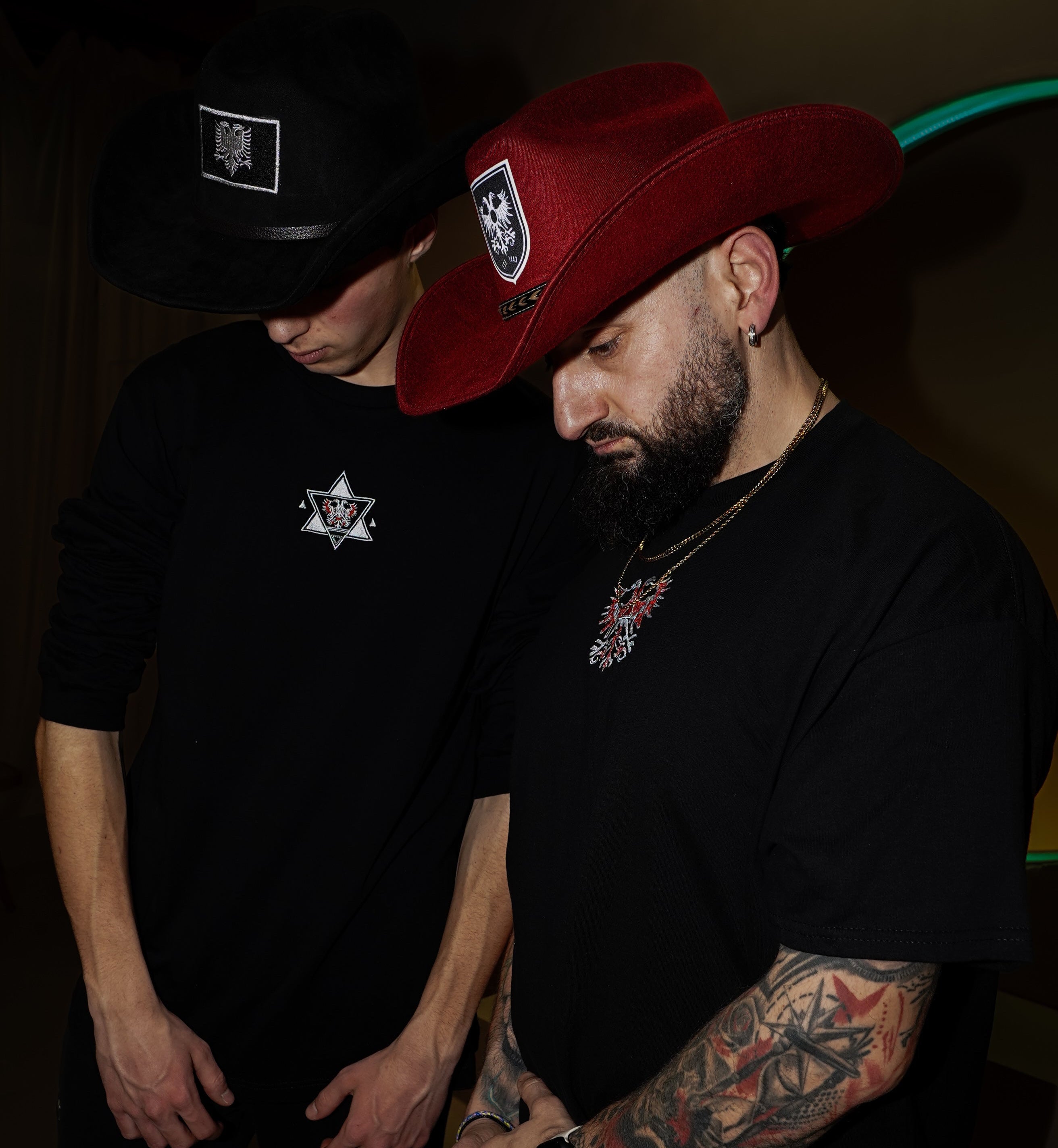 “Blackout” Albanian Embroidered Western Wear Leather-Strapped Hat (Shapeable) *2 LEFT*