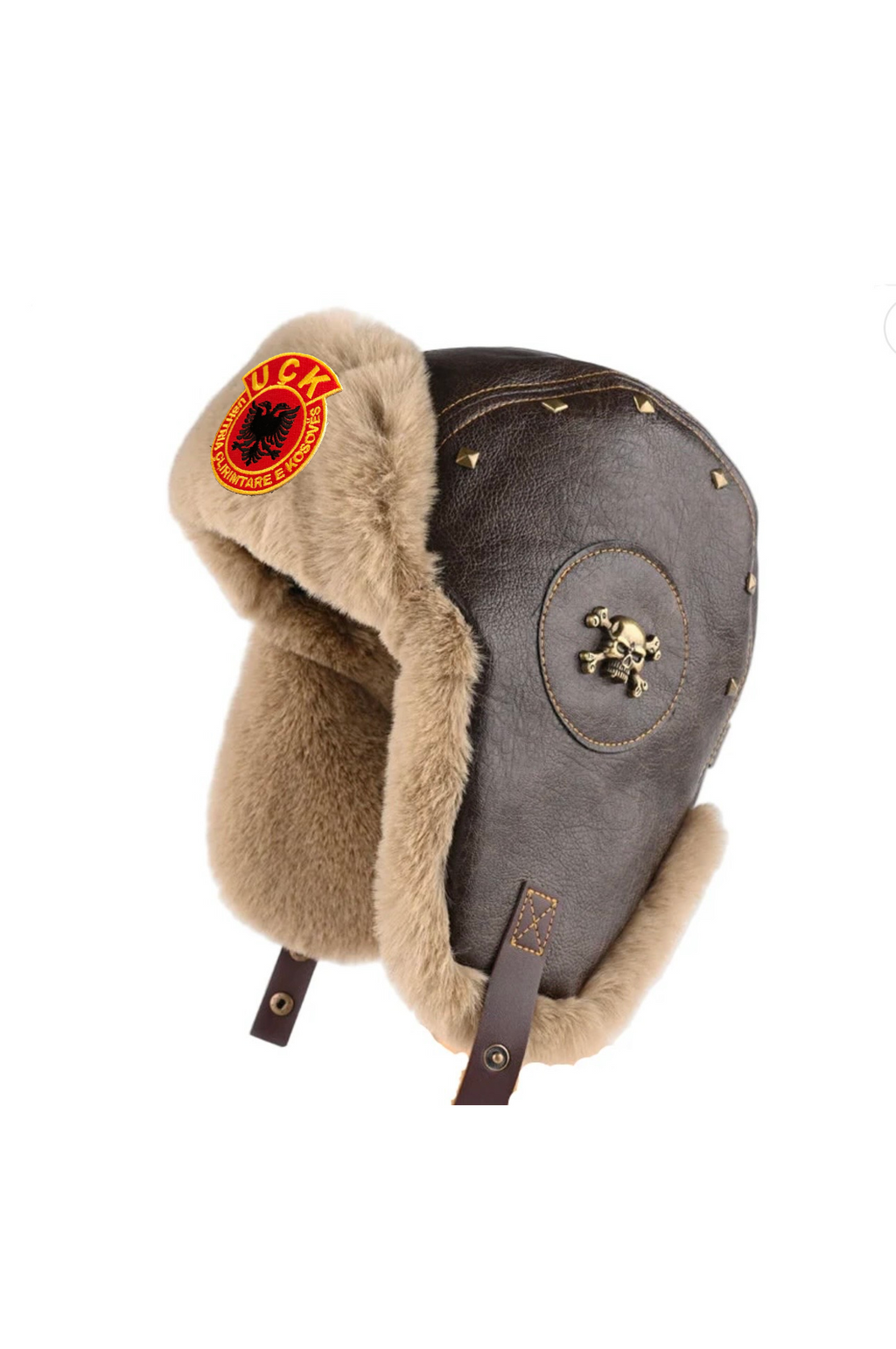 UÇK Skulled Leather Aviator Ushanka