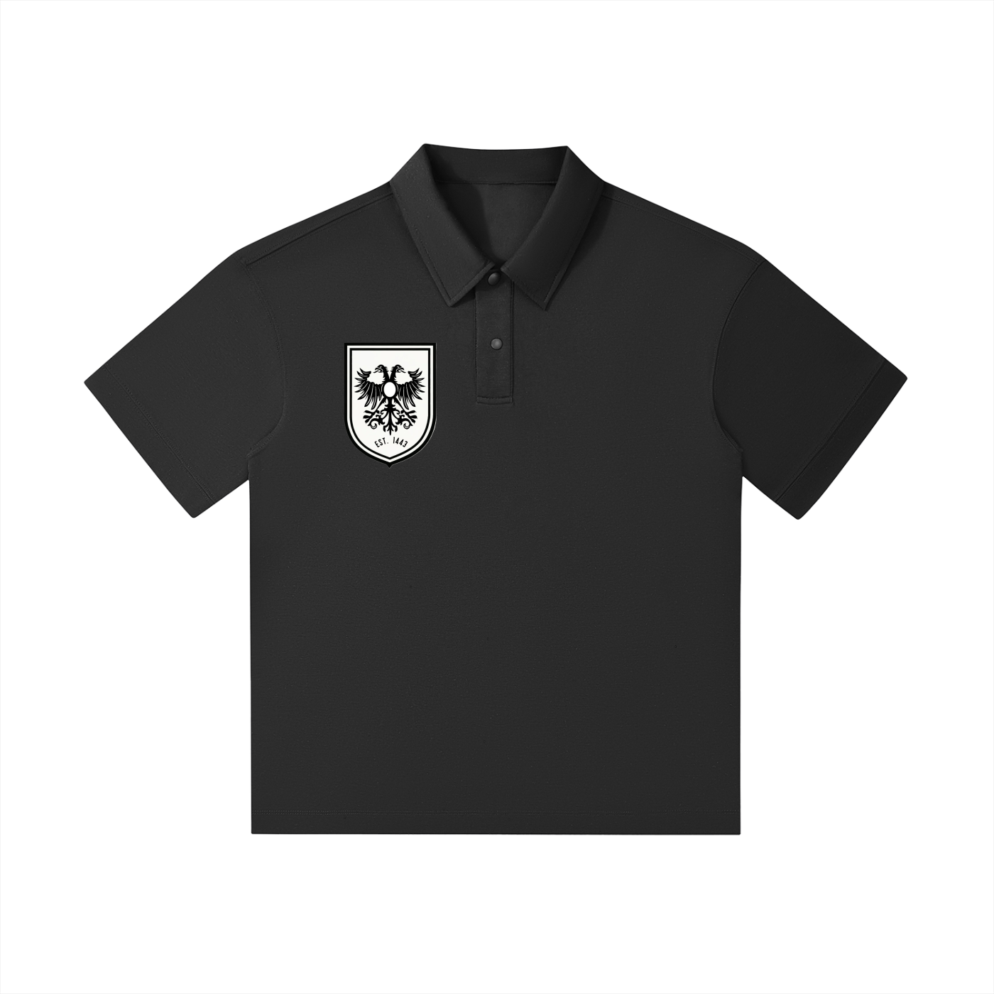 “Historike” Eagle Drop Shoulder Short-Sleeve Polo (Black)