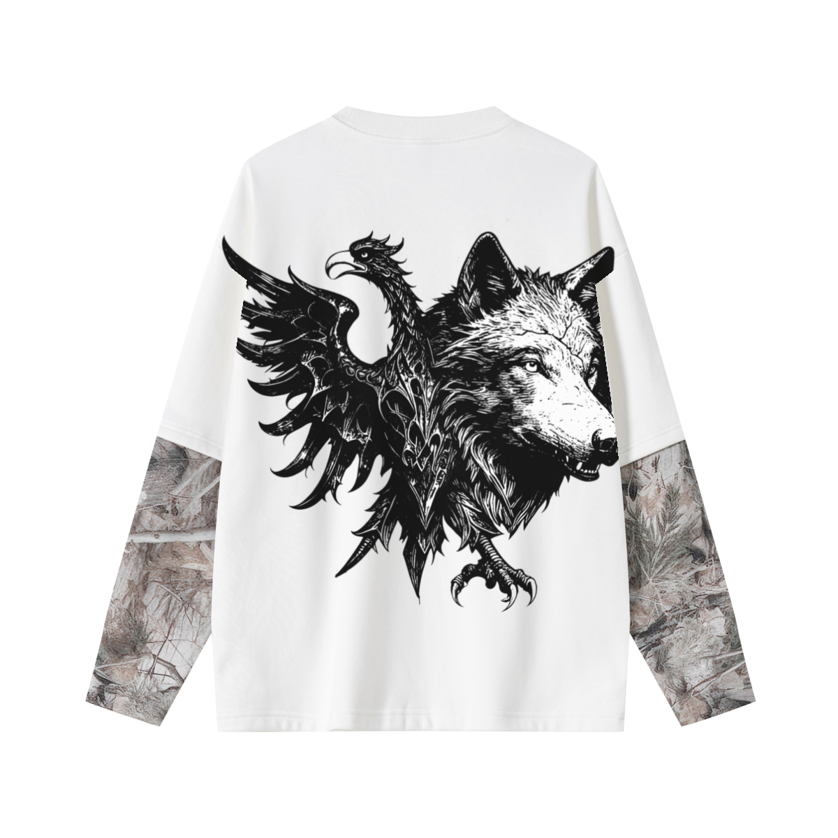 340GSM Men’s Heat Transfer Desert Camouflage Layered Look Long-Sleeve Branch Camouflage