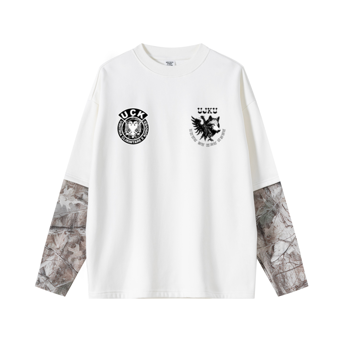 340GSM Men’s Heat Transfer Desert Camouflage Layered Look Long-Sleeve Branch Camouflage