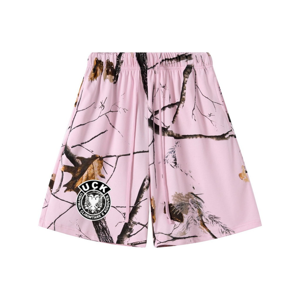 240GSM Unisex Branch Print Relaxed Fit Quick-Dry Cotton Shorts Light Pink
