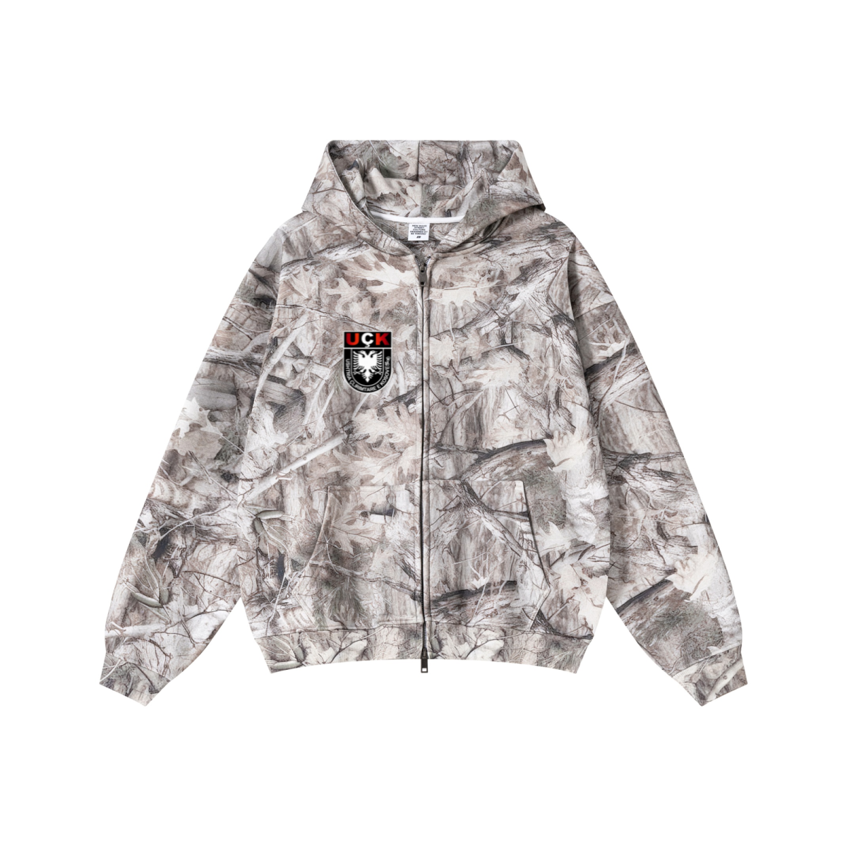 340GSM Unisex Heat Transfer Desert Camouflage Zip-Up Hoodie 	Branch Camouflage