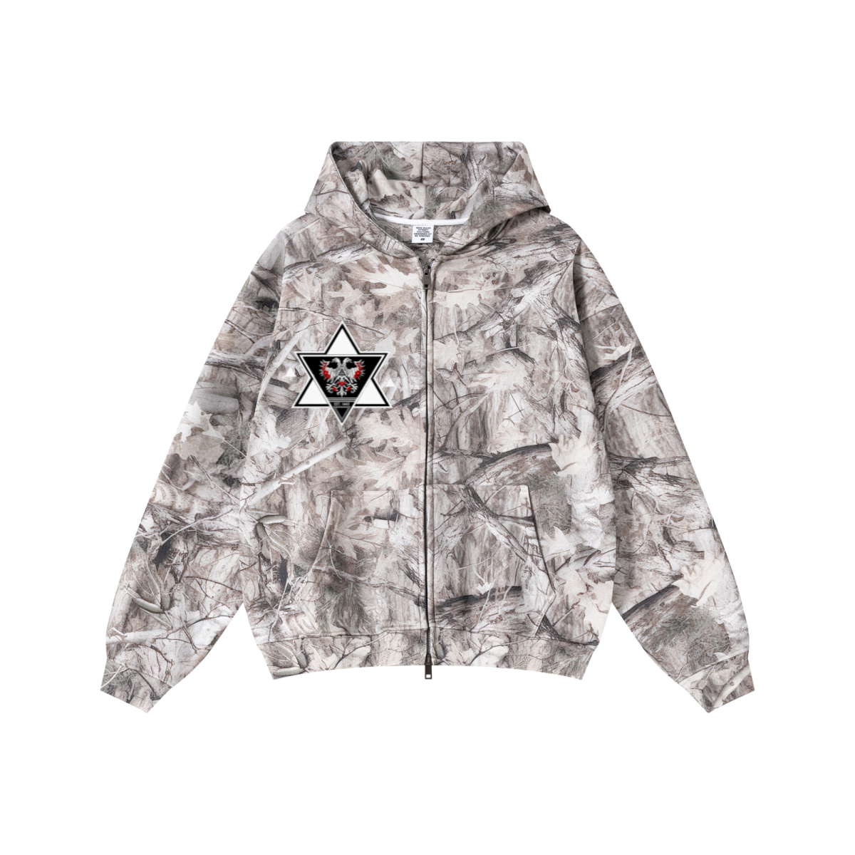 340GSM Unisex Heat Transfer Desert Camouflage Zip-Up Hoodie 	Branch Camouflage