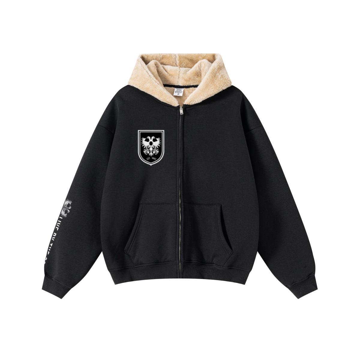 560GSM Unisex Composite Fleece Zip-Up Hoodie Black